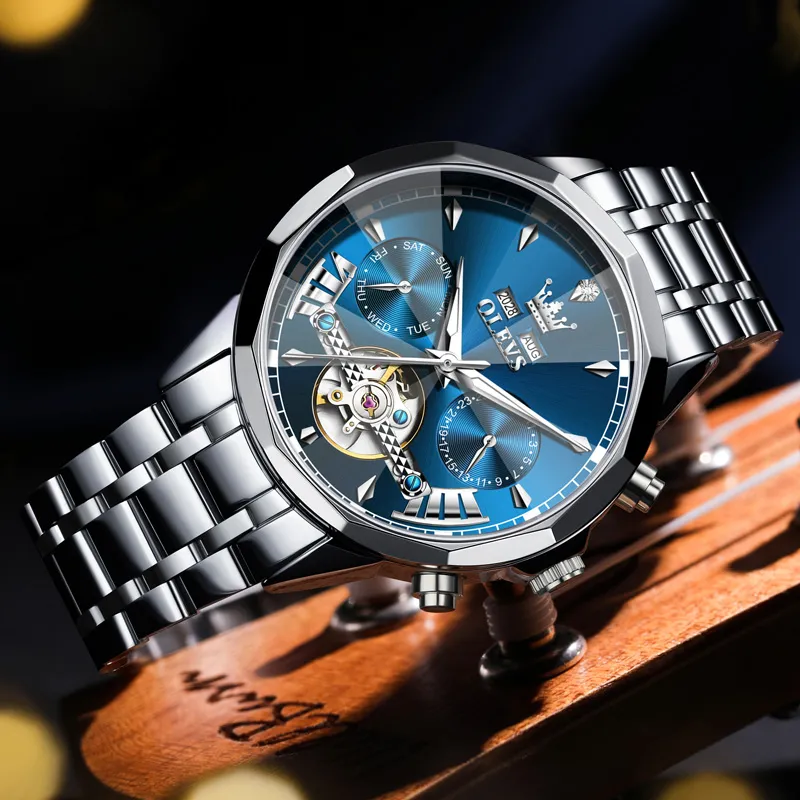OLEVS Play The Cool Series Mechanical Movement Stainless Steel Watchband Watch Men's Watches Black Dial-16