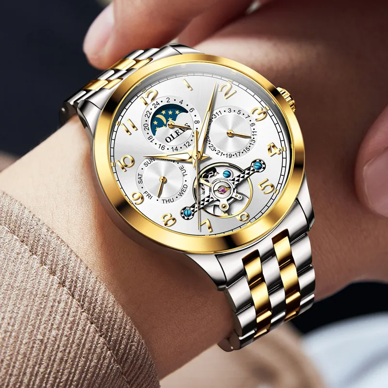 OLEVS Play The Cool Series Mechanical Movement Stainless Steel Watchband Watch Men's Watches White Dial-35