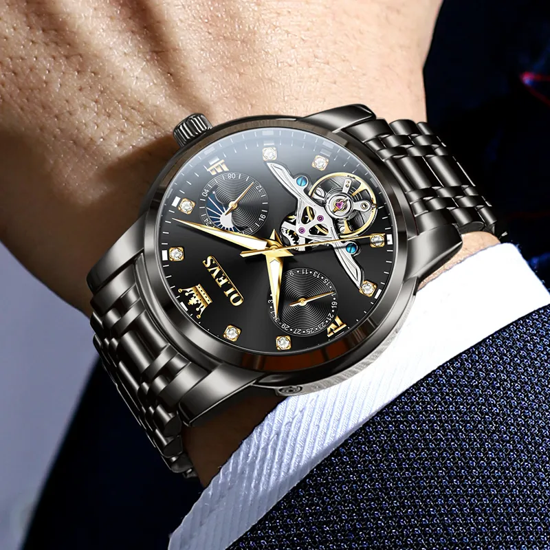 OLEVS Mechanical Movement Stainless Steel Watchband Watch Men's Watches Black Dial-20