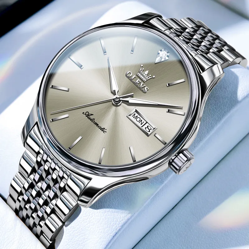 OLEVS Play The Cool Series Mechanical Movement Stainless Steel Watchband Watch Men's Watches White Dial-11