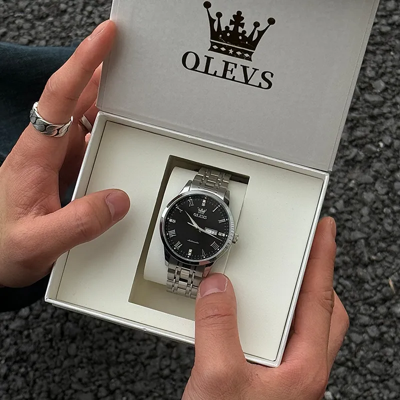 OLEVS Minimalist Series Mechanical Movement Stainless Steel Watchband Watch Men's Watches Black Dial-2