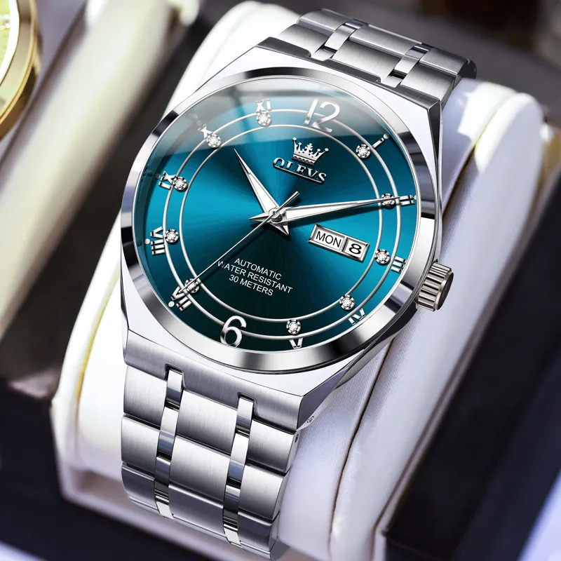 OLEVS Mechanical Movement Stainless Steel Watchband Watch Men's Watches White Dial-14