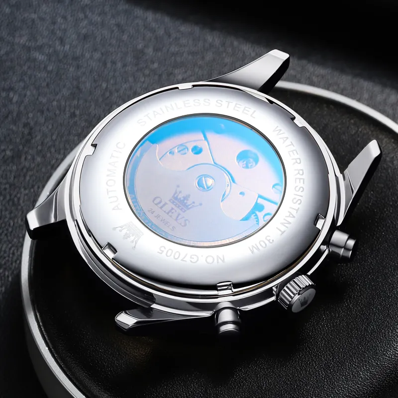 OLEVS Play The Cool Series Automatic Mechanical Movement Stainless Steel Watchband Watch Men's Watches White Dial-9