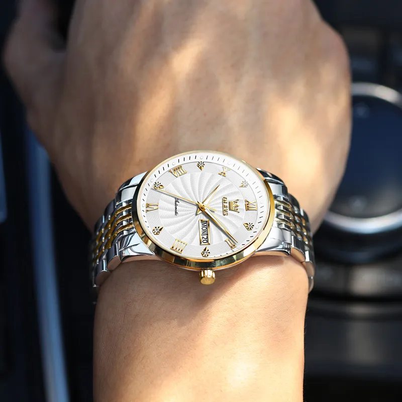 OLEVS Automatic Mechanical Movement Watch Men's Watches White Dial-5