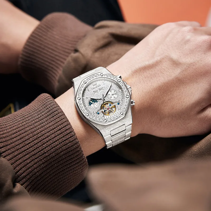 OLEVS Play The Cool Series Mechanical Movement Stainless Steel Watchband Watch Men's Watches Silver Dial-3