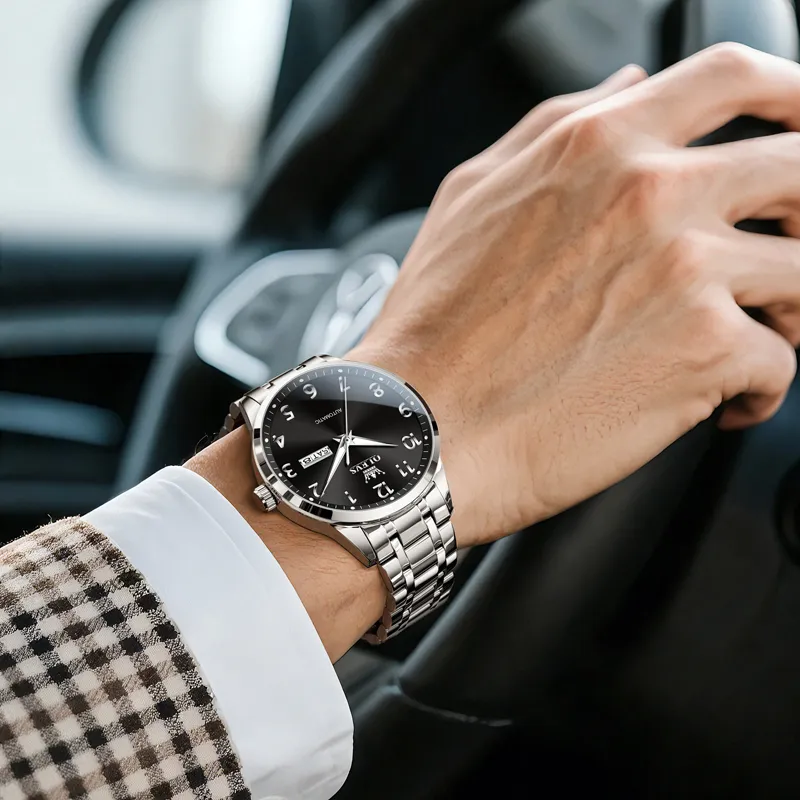 OLEVS Mechanical Movement Stainless Steel Watchband Watch Men's Watches Black Dial-4