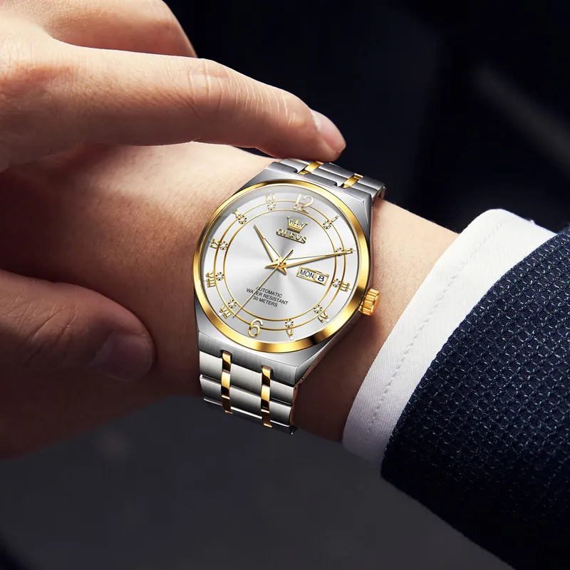 OLEVS Mechanical Movement Stainless Steel Watchband Watch Men's Watches White Dial-17