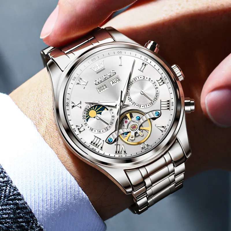 OLEVS Play The Cool Series Automatic Mechanical Movement Stainless Steel Watchband Watch Men's Watches White Dial-1
