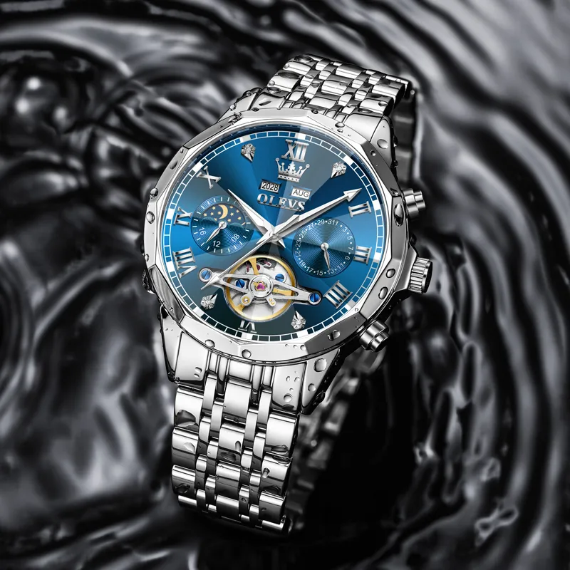 OLEVS Wisdom Series Automatic Mechanical Movement Stainless Steel Watchband Watch Men's Watches Black Dial-19