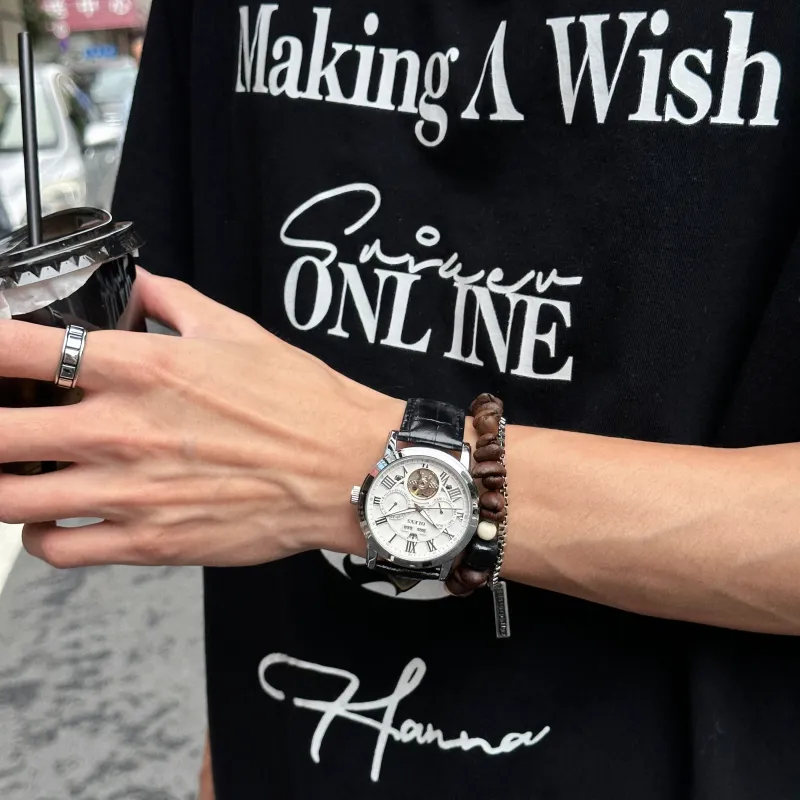 OLEVS Play The Cool Series Automatic Mechanical Movement Leather Strap Watch Men's Watches White Dial-3