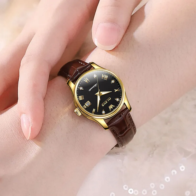 OLEVS Automatic Mechanical Movement Leather Strap Watch Women's Watch White Dial-13