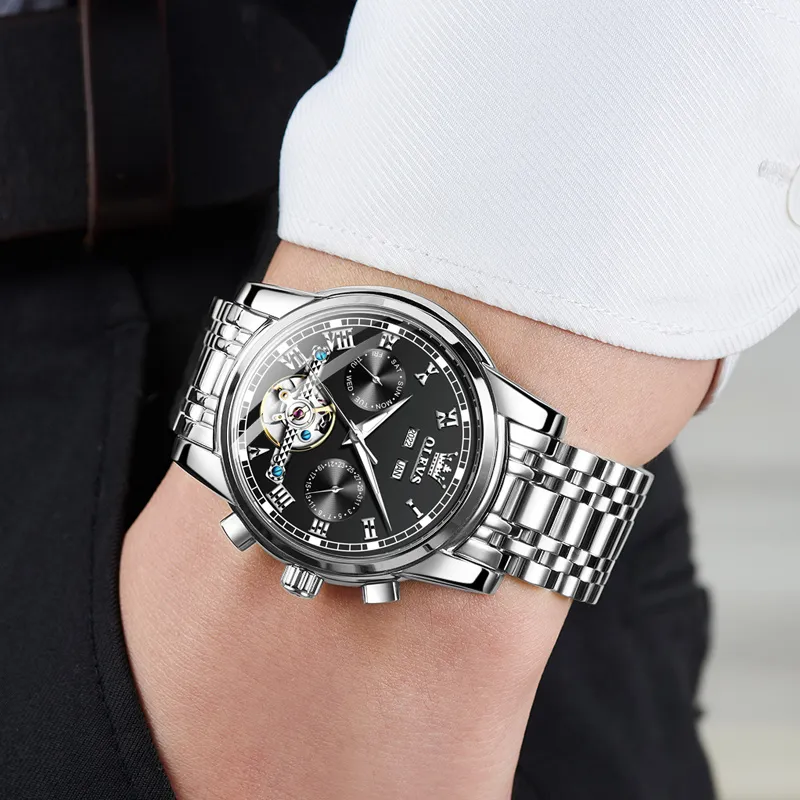 OLEVS Play The Cool Series Mechanical Movement Stainless Steel Watchband Watch Men's Watches Black Dial-21