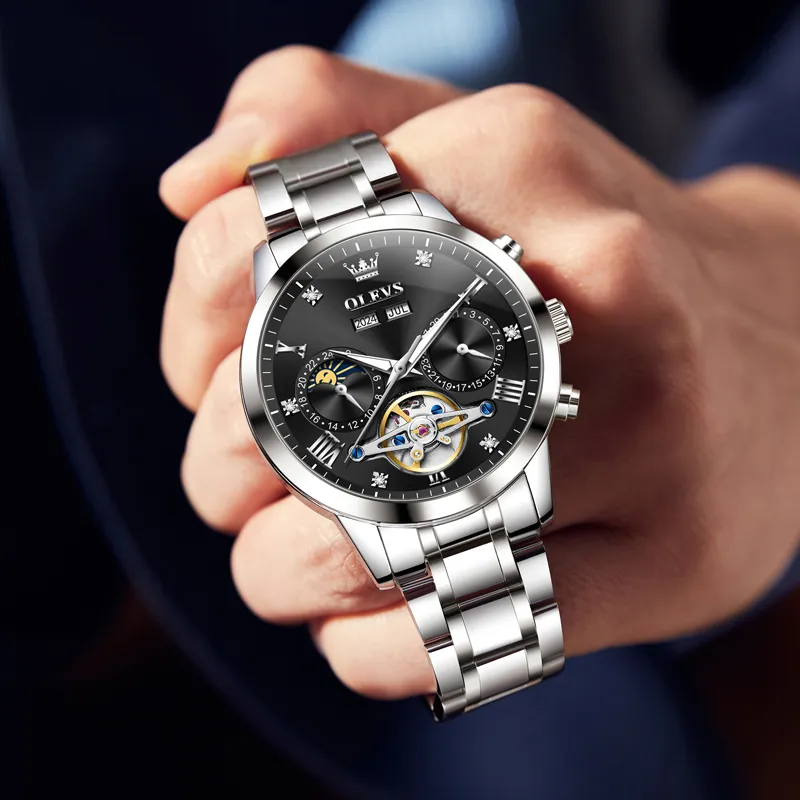 OLEVS Minimalist Series Mechanical Movement Watch Men's Watches Black Dial-1