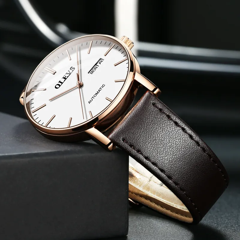 OLEVS Minimalist Series Mechanical Movement Watch Men's Watches White Dial-4