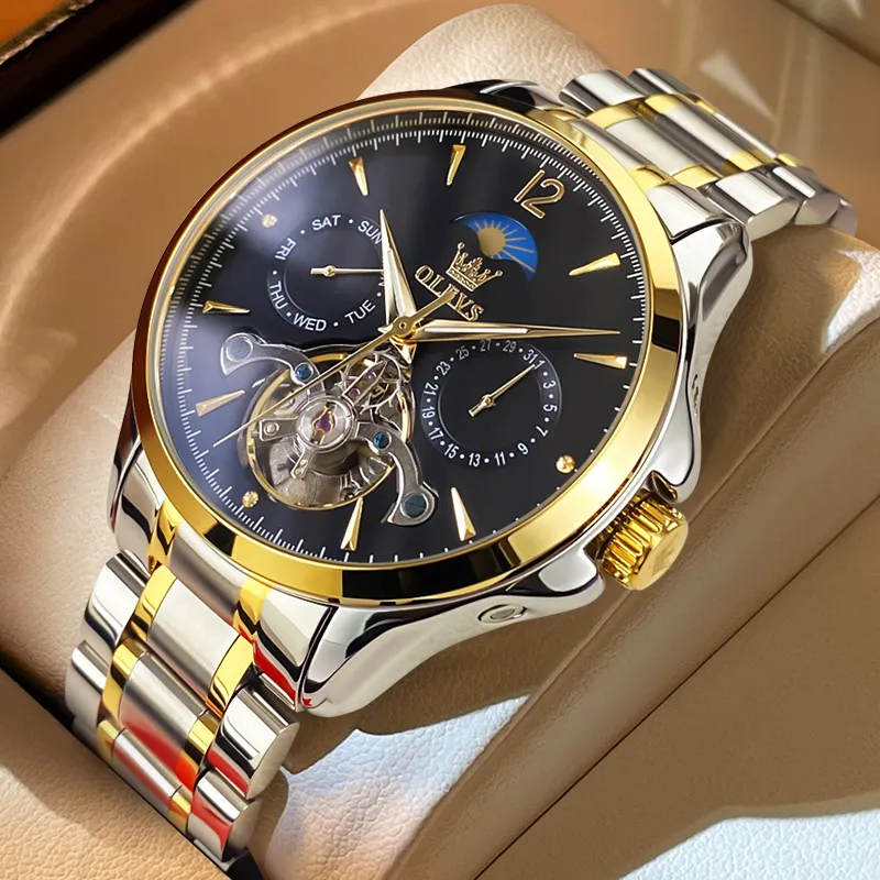 OLEVS Play The Cool Series Automatic Mechanical Movement Stainless Steel Watchband Watch Men's Watches Blue Dial-6