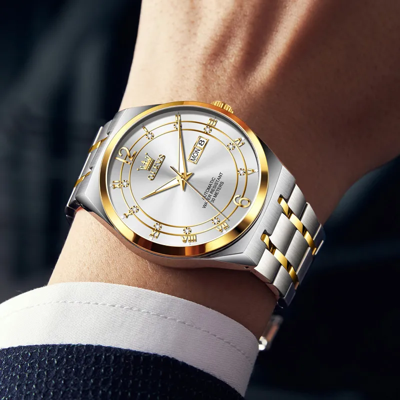 OLEVS Mechanical Movement Stainless Steel Watchband Watch Men's Watches White Dial-18