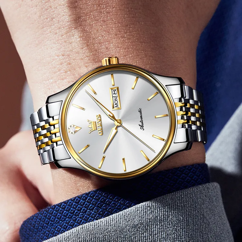 OLEVS Play The Cool Series Mechanical Movement Stainless Steel Watchband Watch Men's Watches White Dial-18