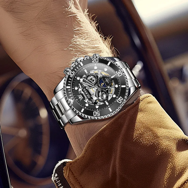 OLEVS Play The Cool Series Mechanical Movement Stainless Steel Watchband Watch Men's Watches Black Dial-1