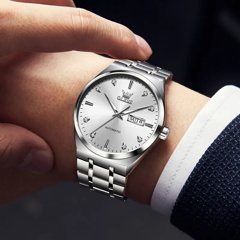 OLEVS Wisdom Series Mechanical Movement Watch Men's Watches White Dial-3