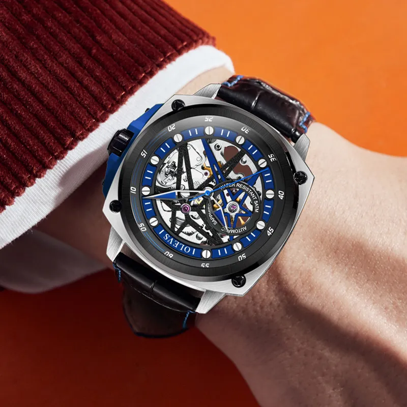 OLEVS Mechanical Movement Watch Men Blue Dial-2