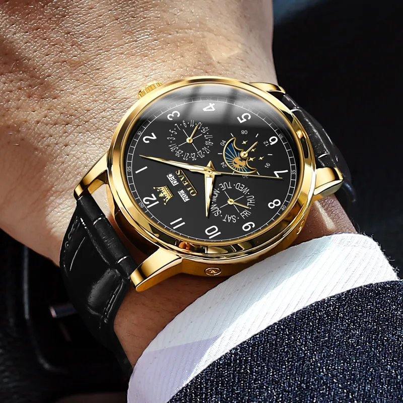 OLEVS Wisdom Series Mechanical Movement Leather Watch Bands Watch Men's Watches Black Dial-9