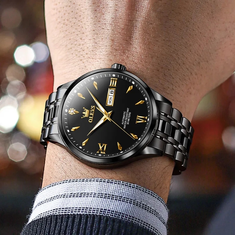 OLEVS Automatic Mechanical Movement Stainless Steel Watchband Watch Men's Watches Black Dial-14