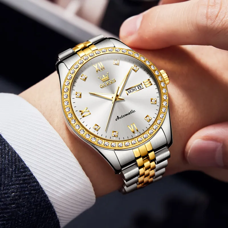 OLEVS Mechanical Movement Stainless Steel Watchband Watch Men's Watches White Dial-9