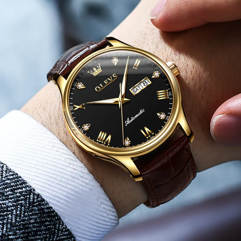 OLEVS Automatic Mechanical Movement Leather Strap Watch Men's Watches White Dial-17