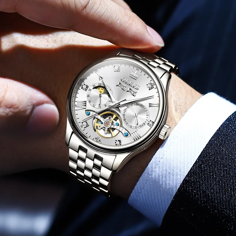 OLEVS Wisdom Series Mechanical Movement Watch Men's Watches Black Dial-3