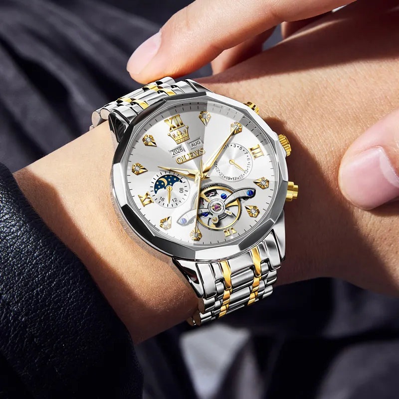 OLEVS Play The Cool Series Mechanical Movement Stainless Steel Watchband Watch Men's Watches Black Dial-16