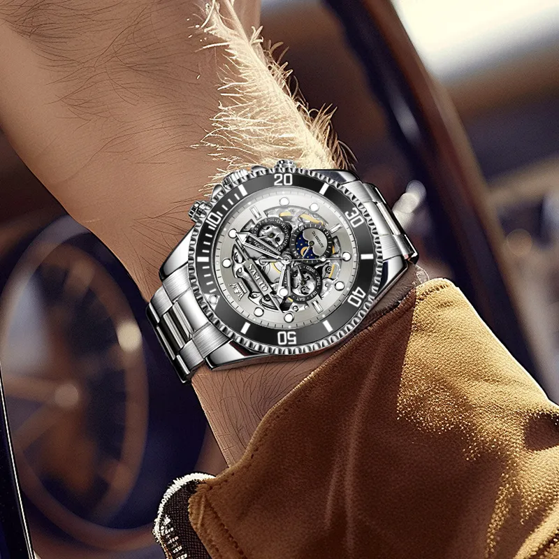 OLEVS Play The Cool Series Mechanical Movement Stainless Steel Watchband Watch Men's Watches Black Dial-16
