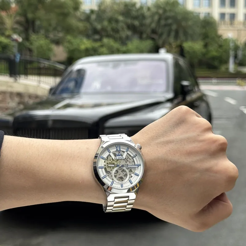 OLEVS Play The Cool Series Mechanical Movement Stainless Steel Watchband Watch Men's Watches White Dial-3