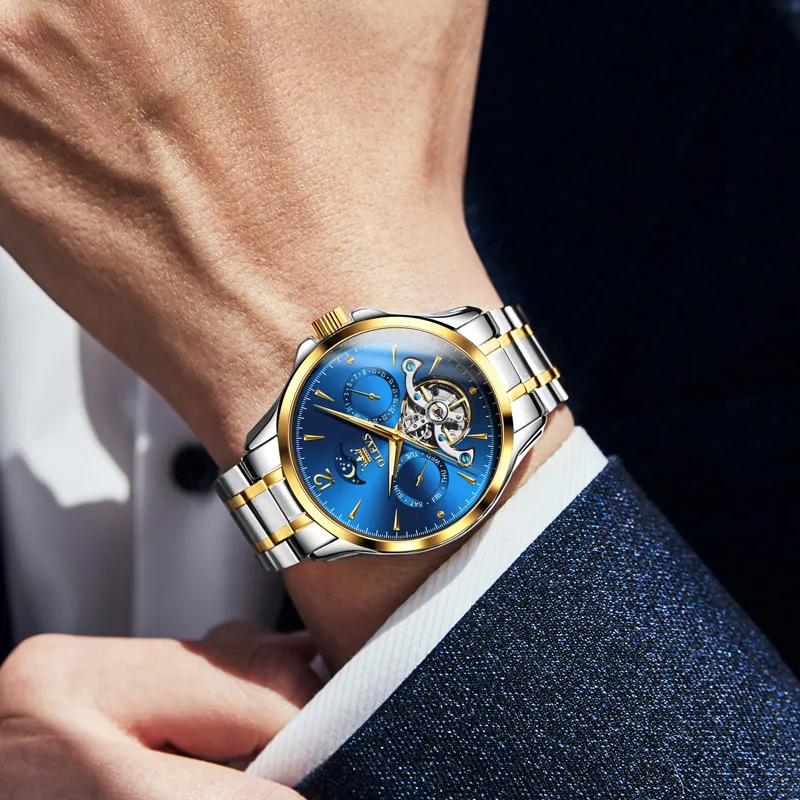 OLEVS Play The Cool Series Automatic Mechanical Movement Stainless Steel Watchband Watch Men's Watches Blue Dial-2