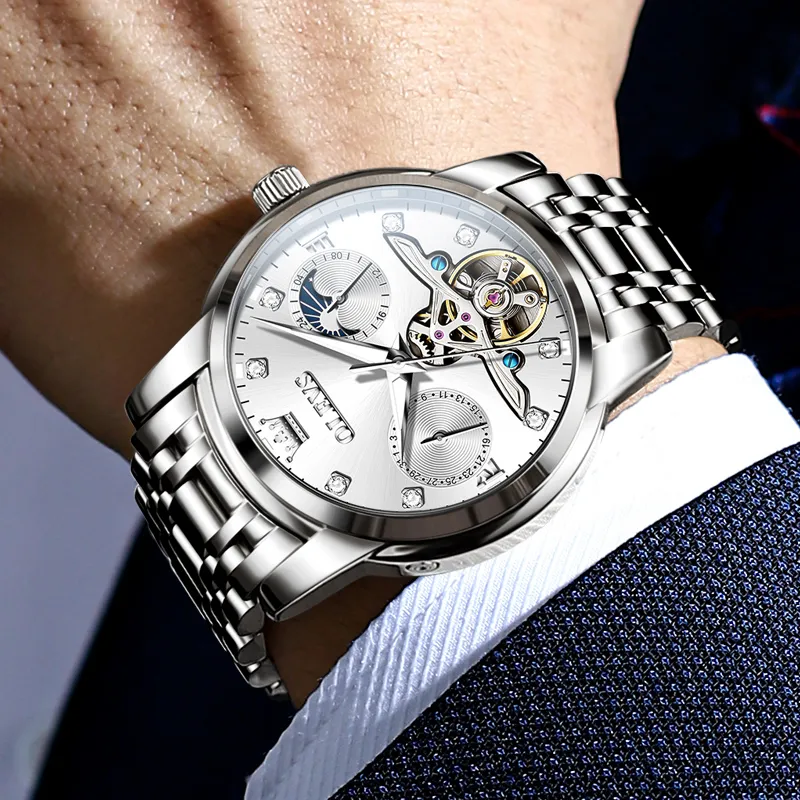 OLEVS Mechanical Movement Stainless Steel Watchband Watch Men's Watches Black Dial-1