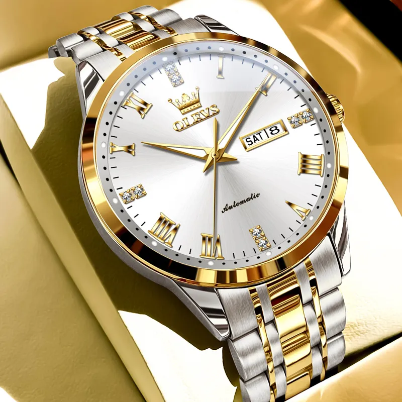 OLEVS Minimalist Series Mechanical Movement Stainless Steel Watchband Watch Men's Watches Black Dial-19