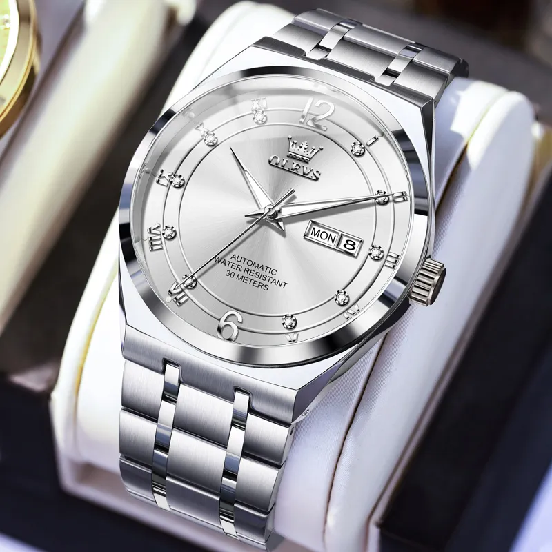 OLEVS Mechanical Movement Stainless Steel Watchband Watch Men's Watches White Dial-4