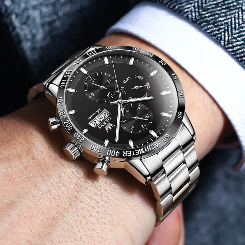 OLEVS Texture Multifunction Mechanical Movement Stainless Steel Watchband Watch Men's Watches Black Dial-10