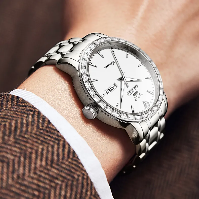 OLEVS Mechanical Movement Stainless Steel Watchband Watch Men's Watches White Dial-2