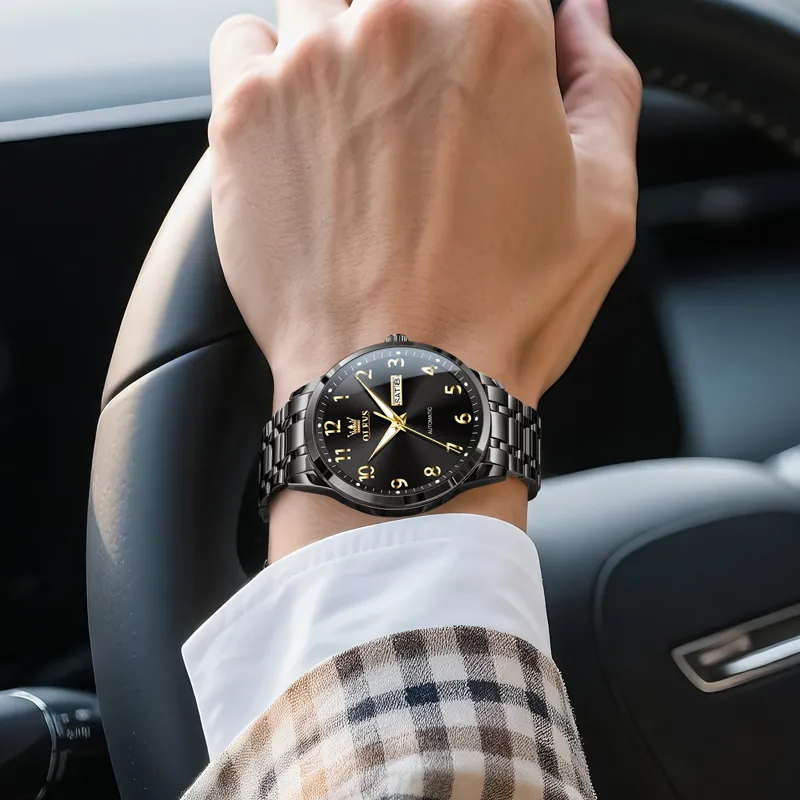 OLEVS Mechanical Movement Stainless Steel Watchband Watch Men's Watches Black Dial-12