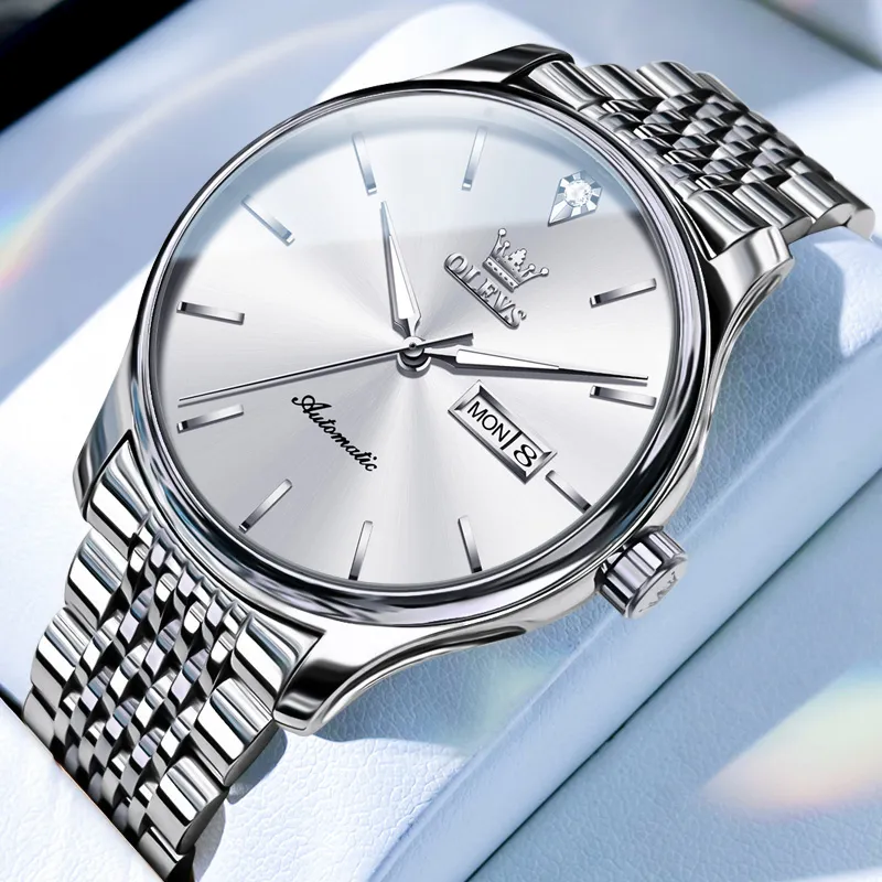 OLEVS Play The Cool Series Mechanical Movement Stainless Steel Watchband Watch Men's Watches White Dial-1