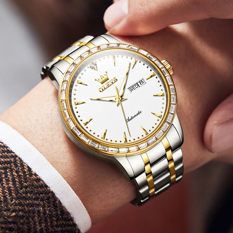OLEVS Mechanical Movement Stainless Steel Watchband Watch Men's Watches White Dial-7