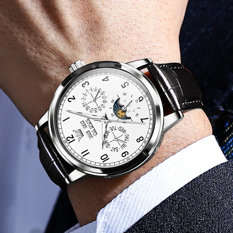 OLEVS Wisdom Series Mechanical Movement Leather Watch Bands Watch Men's Watches Black Dial-2