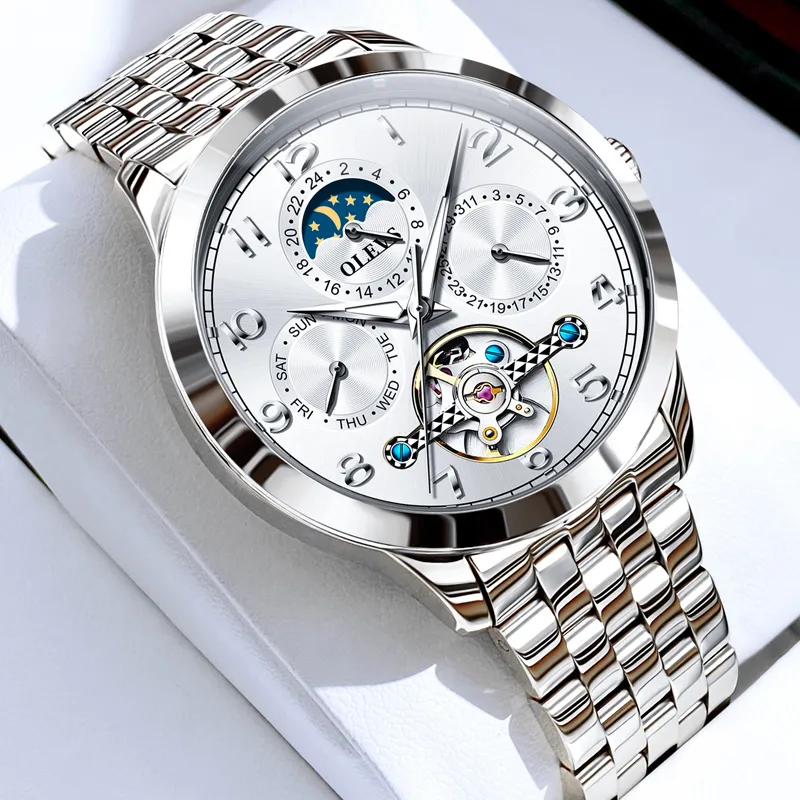 OLEVS Play The Cool Series Mechanical Movement Stainless Steel Watchband Watch Men's Watches White Dial-33