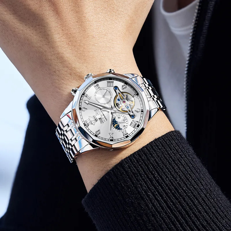 OLEVS Wisdom Series Automatic Mechanical Movement Stainless Steel Watchband Watch Men's Watches Black Dial-6