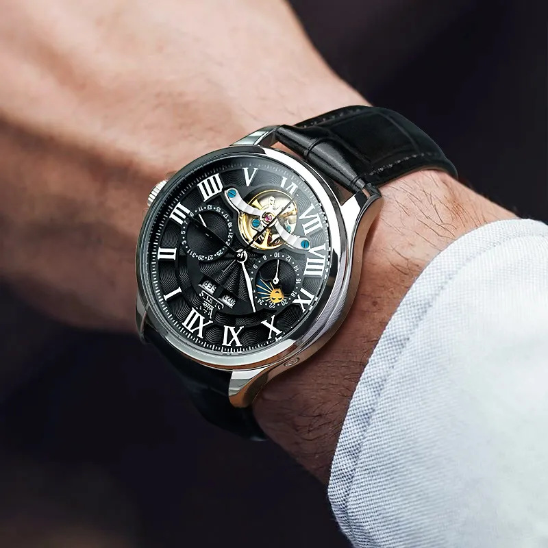 OLEVS Automatic Mechanical Movement Leather Strap Watch Men's Watches White Dial-9