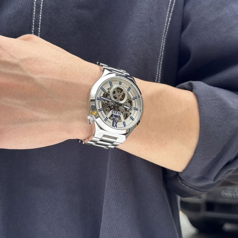 OLEVS Play The Cool Series Mechanical Movement Stainless Steel Watchband Watch Men's Watches White Dial-4