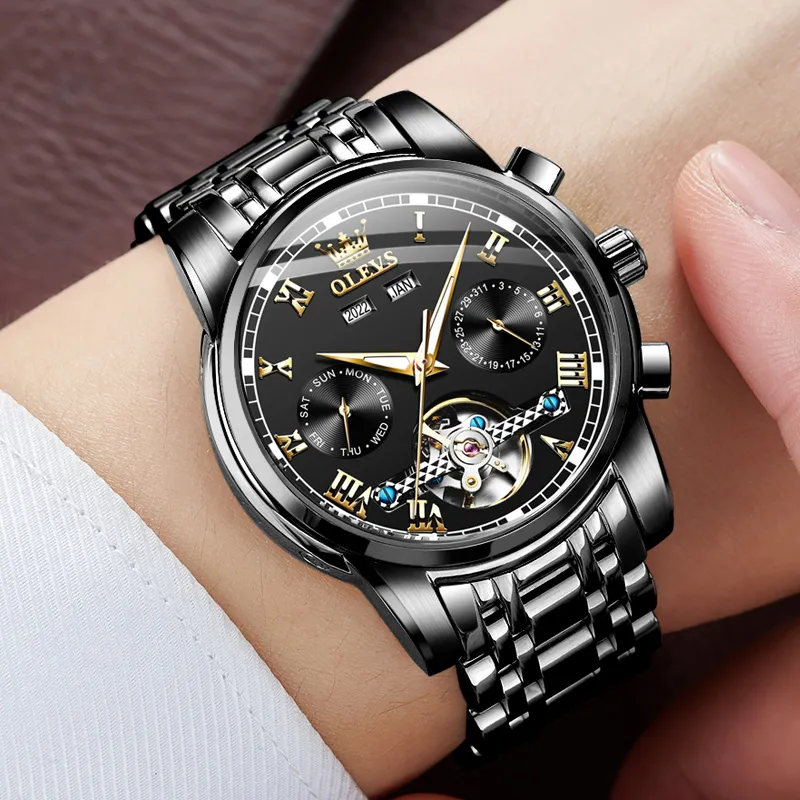 OLEVS Play The Cool Series Mechanical Movement Stainless Steel Watchband Watch Men's Watches Black Dial-19
