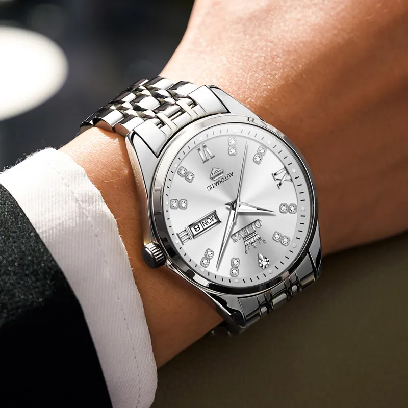 OLEVS Minimalist Series Automatic Mechanical Movement Watch Men's Watches White Dial-3