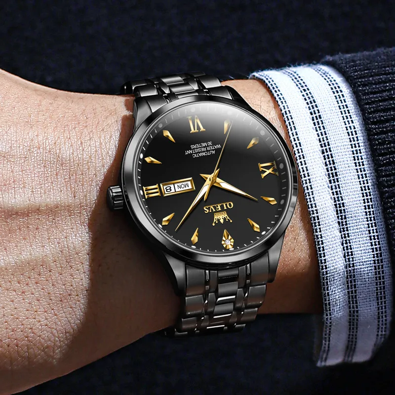 OLEVS Automatic Mechanical Movement Stainless Steel Watchband Watch Men's Watches Black Dial-13