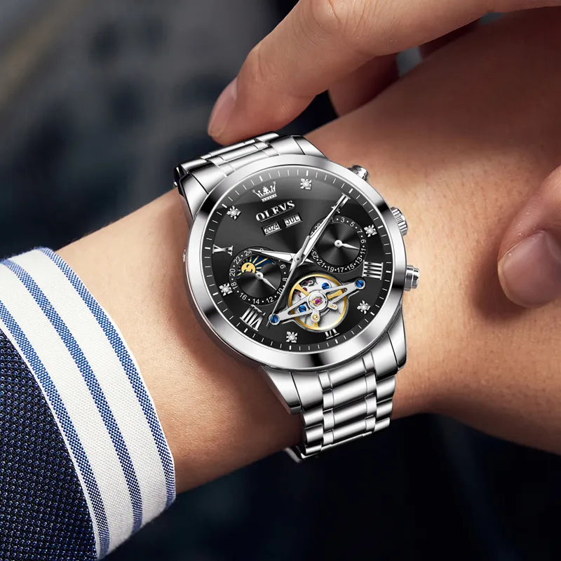 OLEVS Minimalist Series Mechanical Movement Watch Men's Watches Black Dial-3